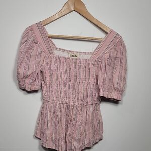 Anthropologie Listicle Blush Striped Puff Sleeve Blouse